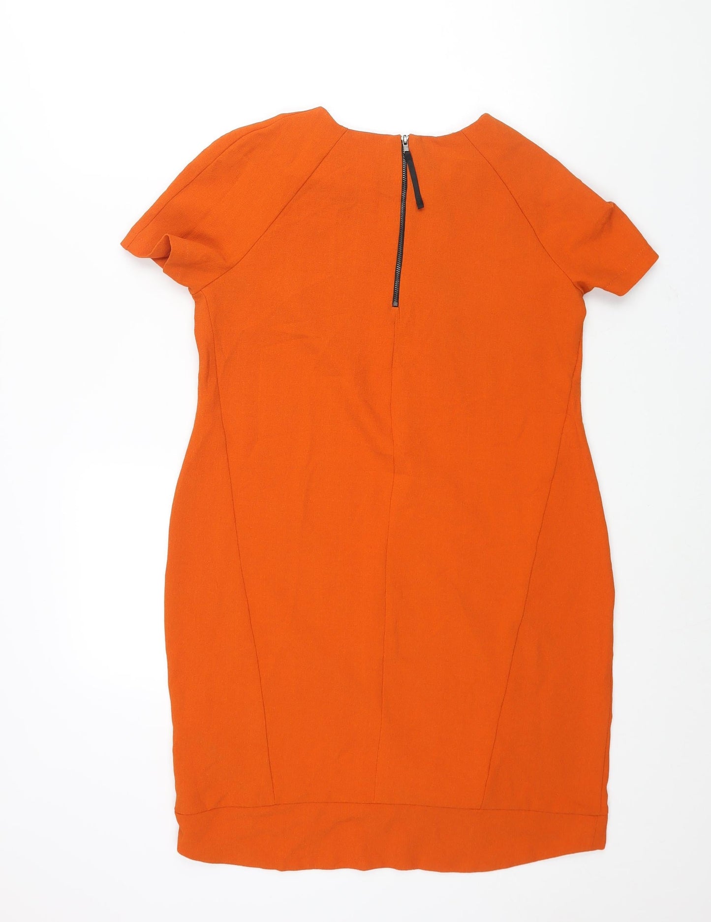 Topshop Womens Orange Polyester Sheath Size 12 Round Neck Zip