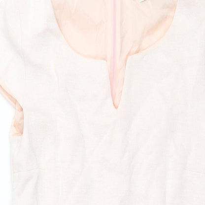 Close-up detail of Oui women’s pink polyamide shift, size UK 14, v-neck zip