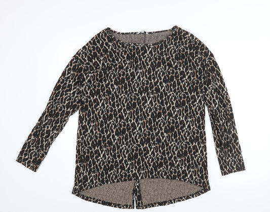 NEXT Womens Brown Round Neck Animal Print Viscose Pullover Jumper Size 12 - Button Detail Leopard Print