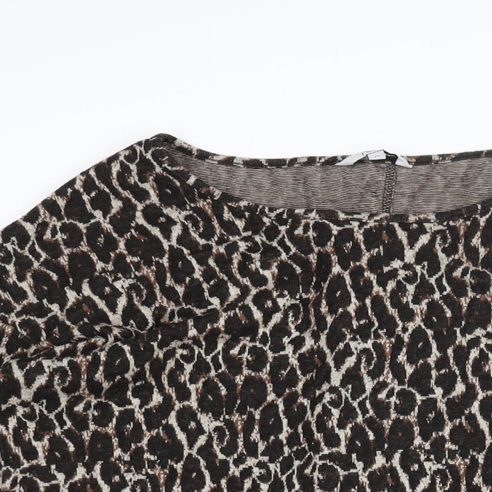 NEXT Womens Brown Round Neck Animal Print Viscose Pullover Jumper Size 12 - Button Detail Leopard Print