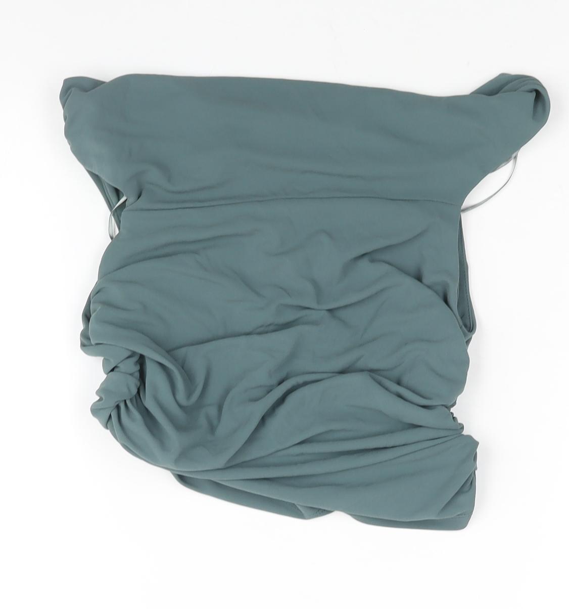 Zara Womens Green Polyester Cropped Blouse Size S Boat Neck - Rouched