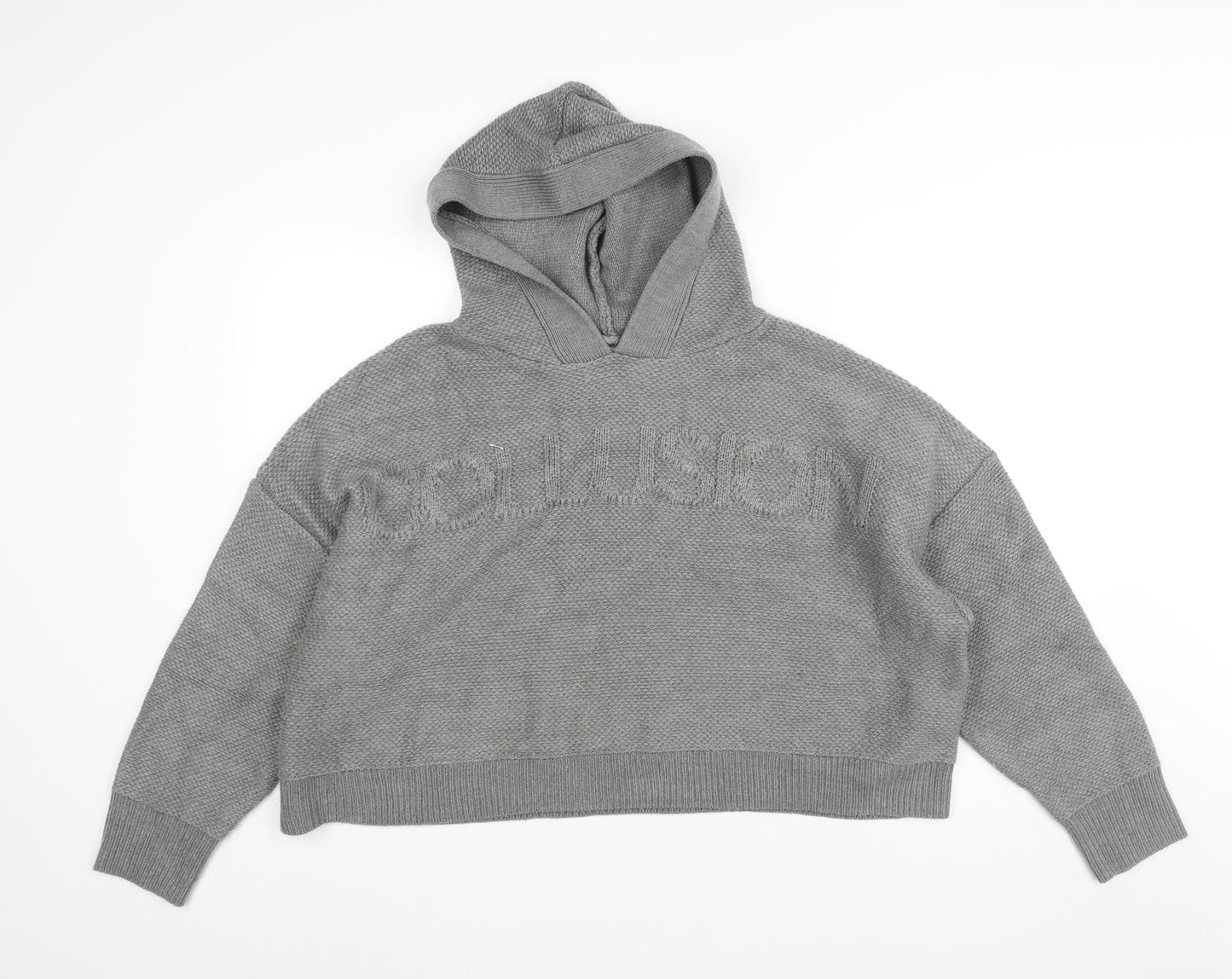 COLLUSION Womens Grey Round Neck Acrylic Pullover Jumper Size 18 - Logo Hooded Cropped