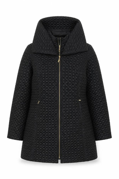 Yera Womens Black Quilted Coat Size L Zip - Layered
