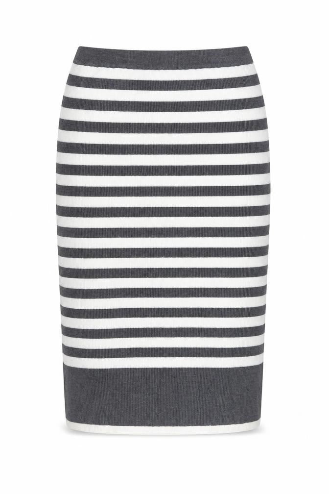 Marks & Spencer Womens Grey Striped Viscose Straight & Pencil Skirt Size L - Side Slit