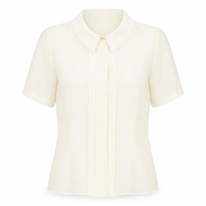 St Michael Womens Ivory Polyester Basic Blouse Size 10 Collared - Embroidered Collar Pleated Front
