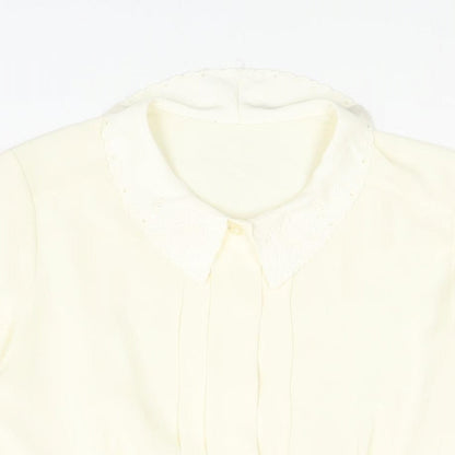 St Michael Womens Ivory Polyester Basic Blouse Size 10 Collared - Embroidered Collar Pleated Front