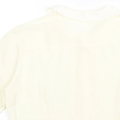 St Michael Womens Ivory Polyester Basic Blouse Size 10 Collared - Embroidered Collar Pleated Front