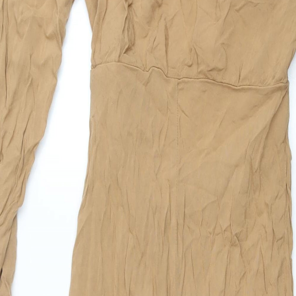 ASOS Womens Brown Viscose Shirt Dress Size 10 Collared Zip - Tie Detail Cut Out