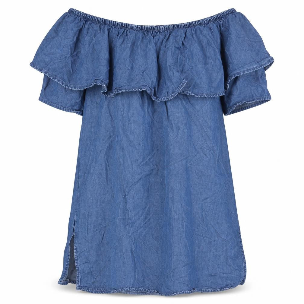 TU Womens Blue Lyocell A-Line Size 12 Off the Shoulder Pullover - Strapless