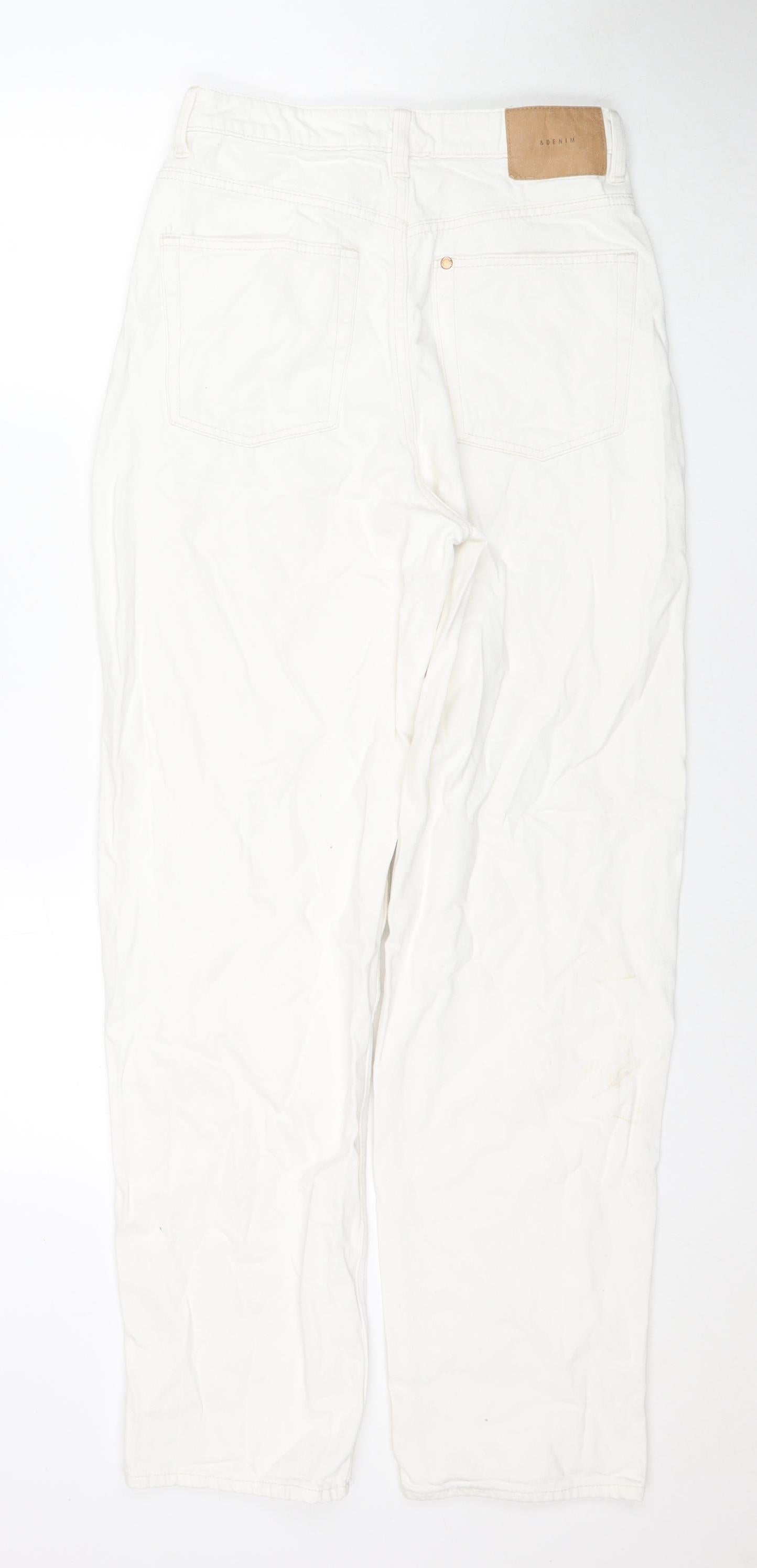 H&M Womens White Cotton Straight Jeans Size 8 L31 in Regular Zip
