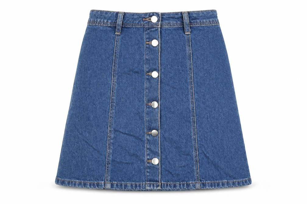 Divided by H&M Womens Blue Cotton A-Line Skirt Size 4 Button