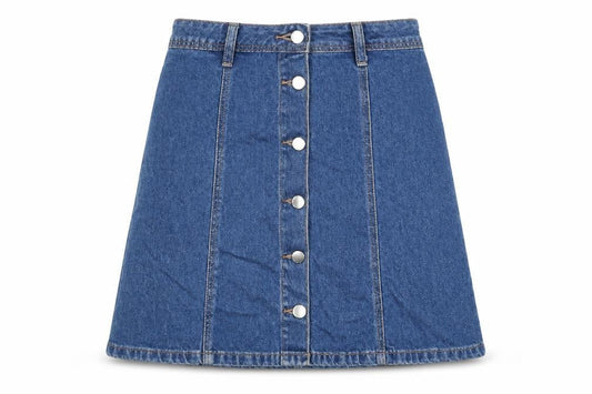 Divided by H&M Womens Blue Cotton A-Line Skirt Size 4 Button