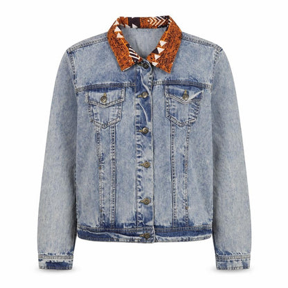Selected Womens Blue Jacket Size 12 Button - Geometric Patch Detail