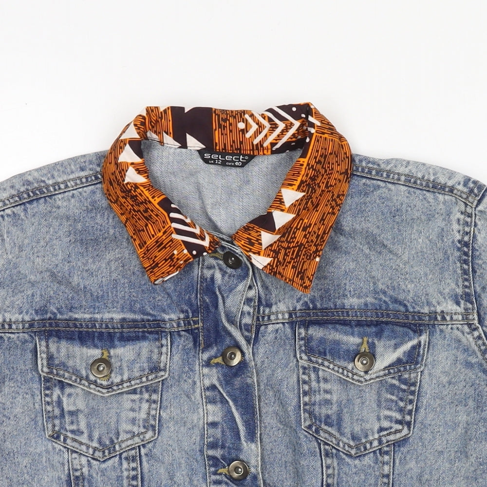 Selected Womens Blue Jacket Size 12 Button - Geometric Patch Detail