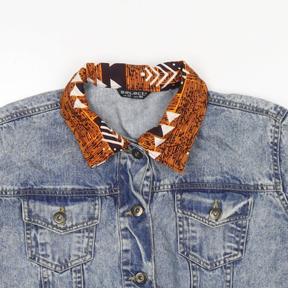 Selected Womens Blue Jacket Size 12 Button - Geometric Patch Detail