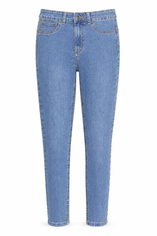 Front view of Denim & Co. women’s black cotton skinny jeans, size UK 8, 28-inch leg regular zip