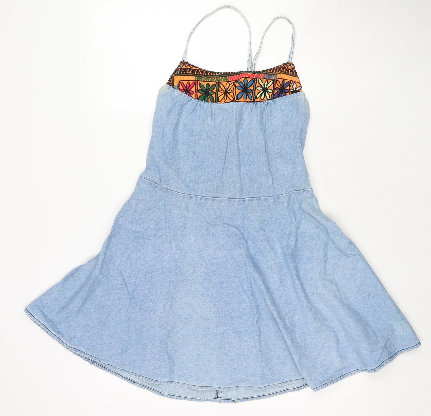 Tree Of Life Womens Blue Cotton Fit & Flare Size S Square Neck Tie - Size S/M Flowers