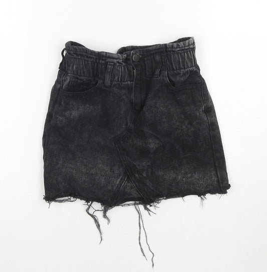 M&Co Girls Black Cotton Mini Skirt Size 10 Years Regular Zip