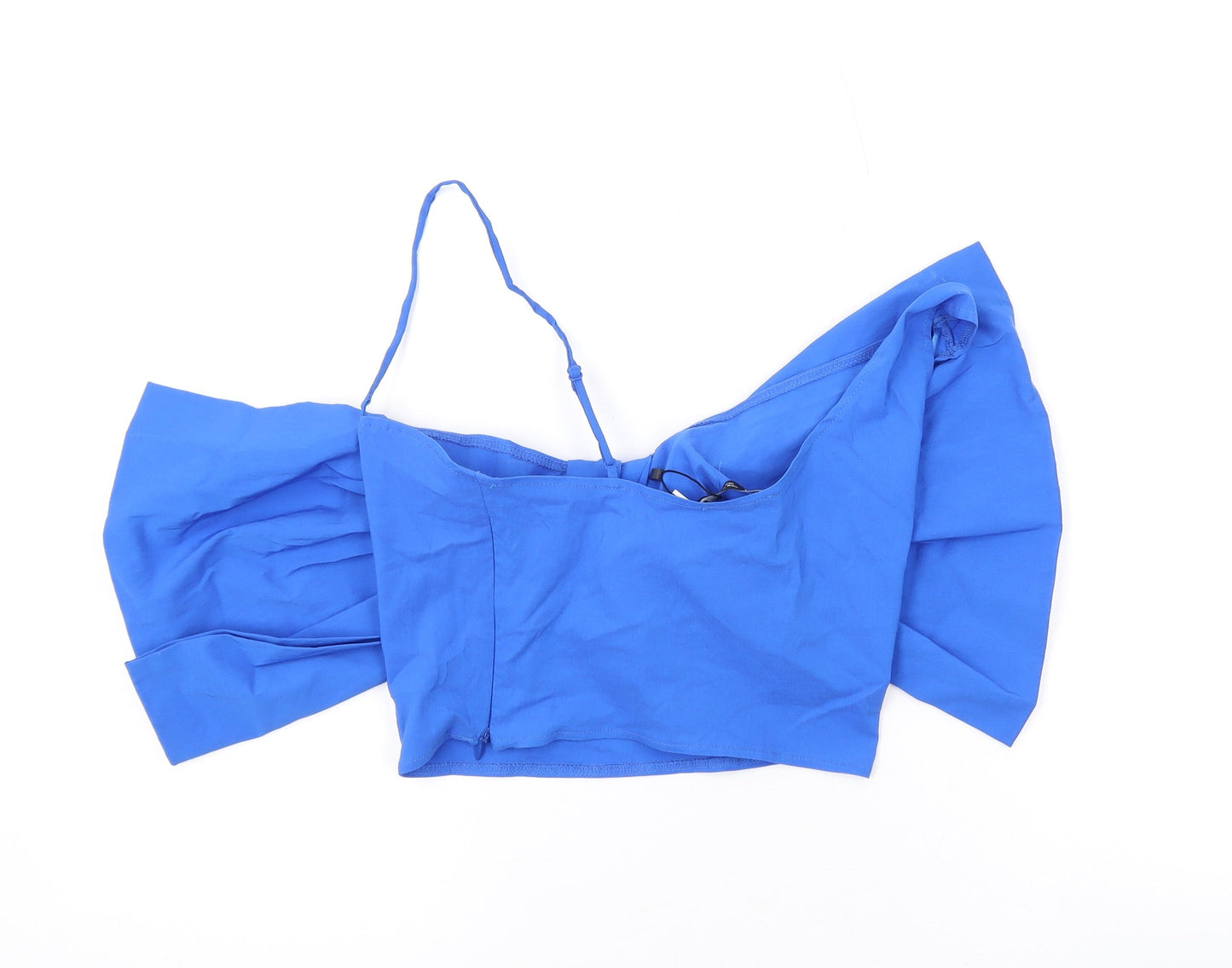 Zara Womens Blue Viscose Cropped Blouse Size M V-Neck