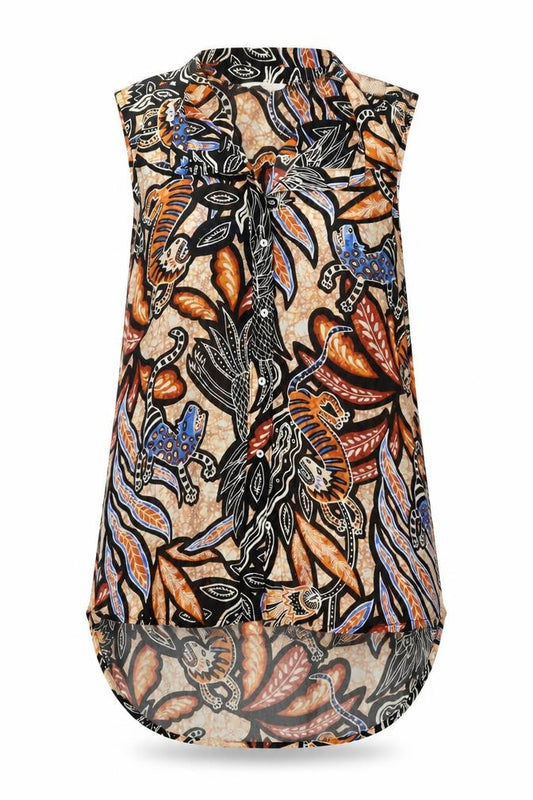H&M Womens Brown Geometric Polyester Basic Button-Up Size 4 Collared