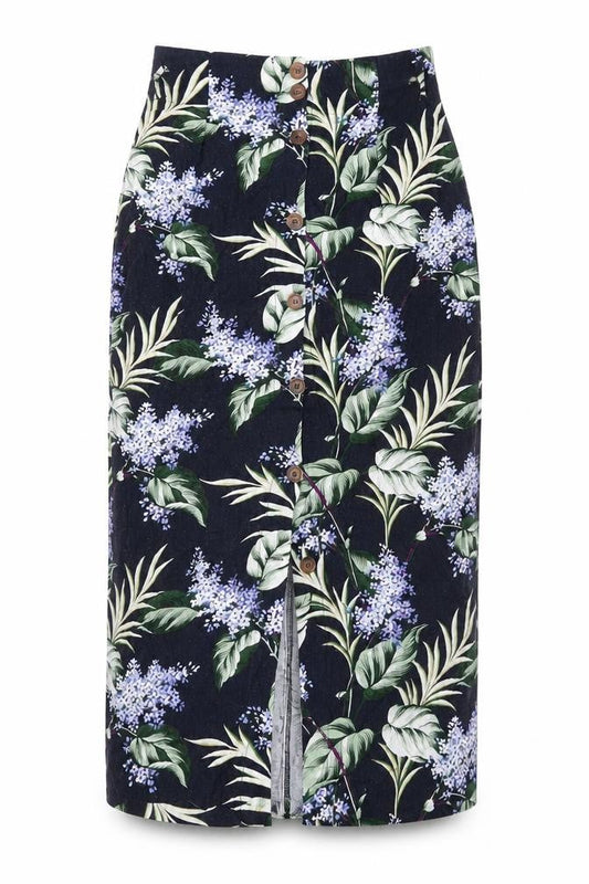 Oasis Womens Black Floral Viscose Straight & Pencil Skirt Size 8 Button