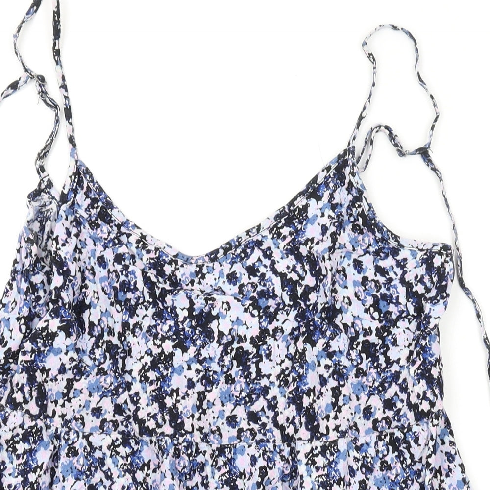 Divided by H&M Womens Blue Floral Viscose Camisole Tank Size 6 Scoop Neck