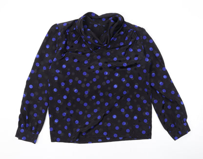 Marks & Spencer Womens Black Polka Dot Polyester Basic Blouse Size 10 Roll Neck