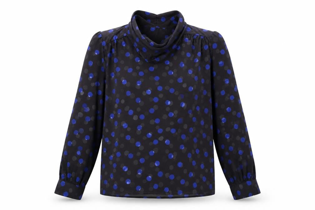 Marks & Spencer Womens Black Polka Dot Polyester Basic Blouse Size 10 Roll Neck