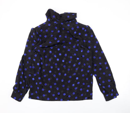 Marks & Spencer Womens Black Polka Dot Polyester Basic Blouse Size 10 Roll Neck