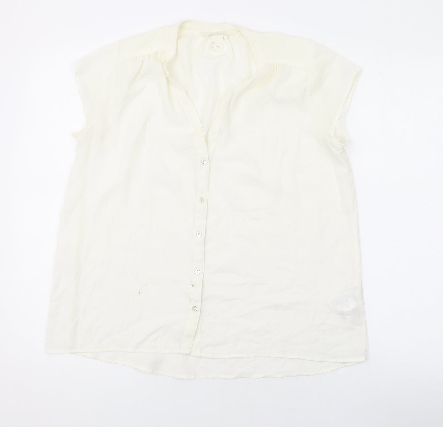 H&M Womens White Polyester Basic Blouse Size 6 V-Neck