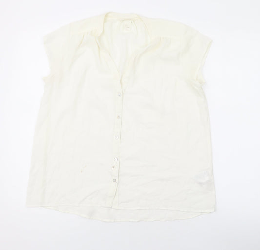 H&M Womens White Polyester Basic Blouse Size 6 V-Neck