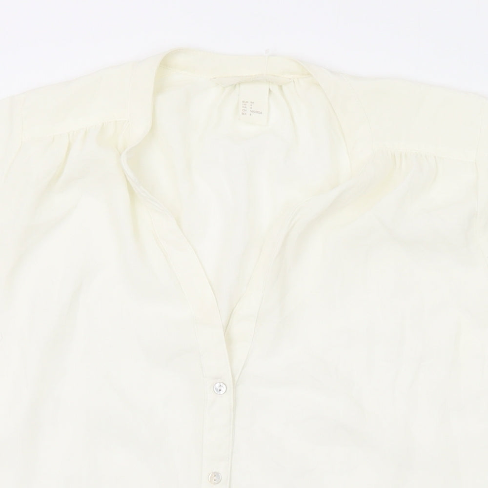 H&M Womens White Polyester Basic Blouse Size 6 V-Neck