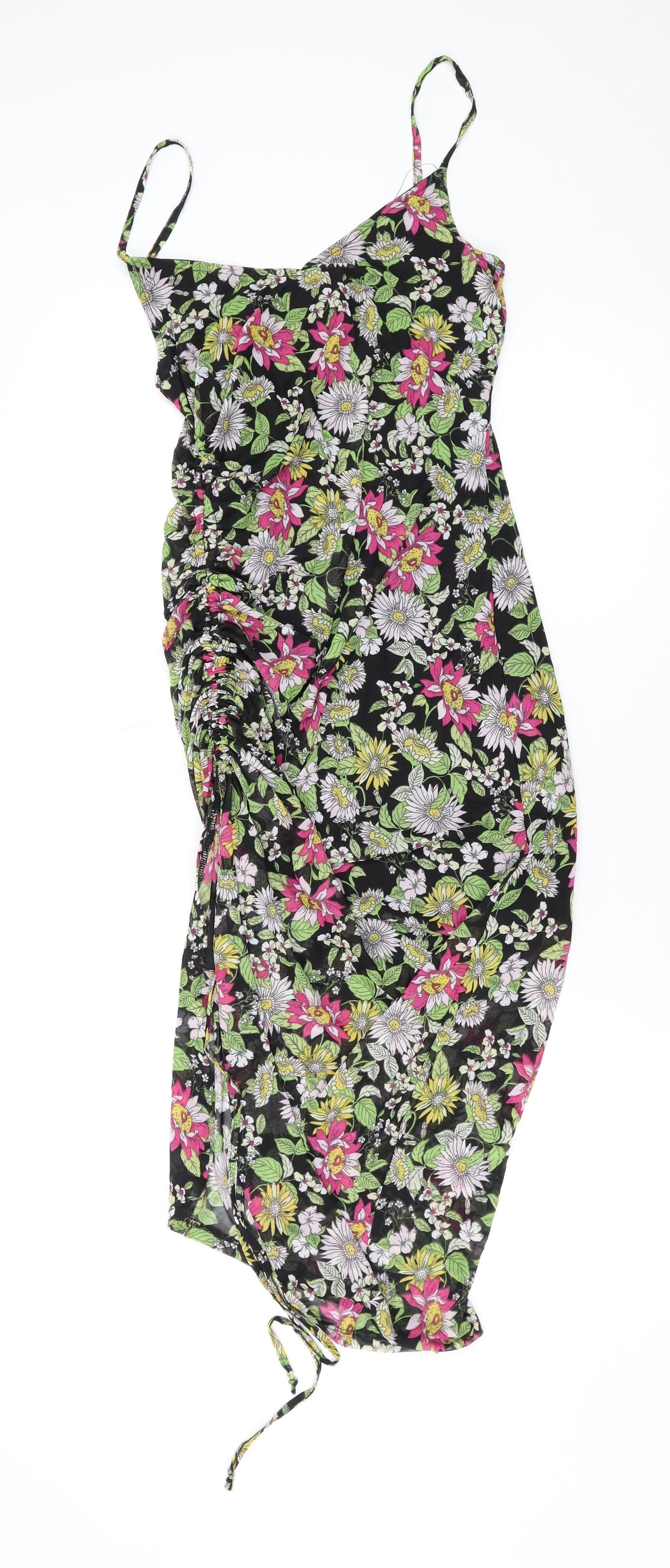 No Comment Womens Black Floral Polyester Bodycon Size M V-Neck Pullover