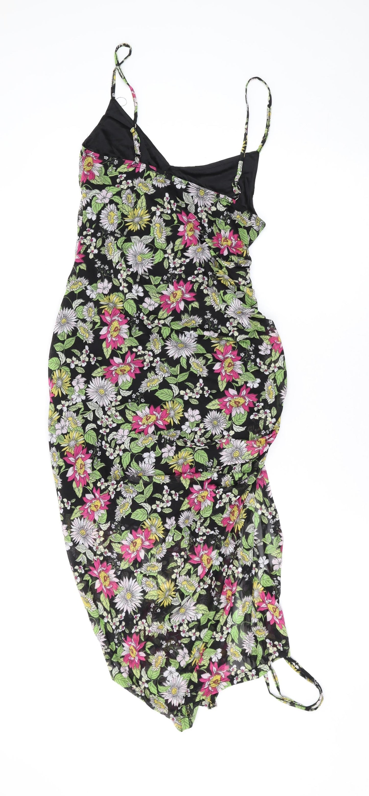 No Comment Womens Black Floral Polyester Bodycon Size M V-Neck Pullover