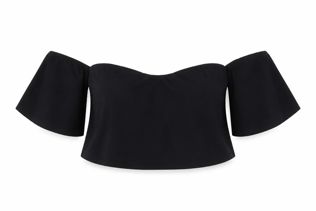 PRETTYLITTLETHING Womens Black Polyester Cropped Blouse Size 12 Off the Shoulder