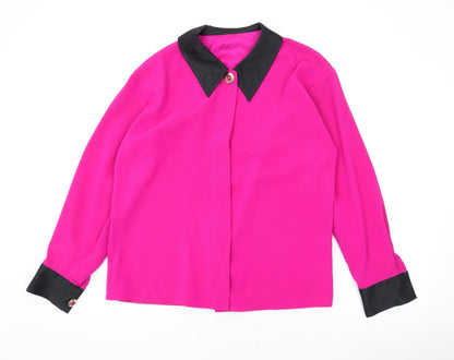 Marks & Spencer Womens Pink Polyester Basic Button-Up Size 10 Collared