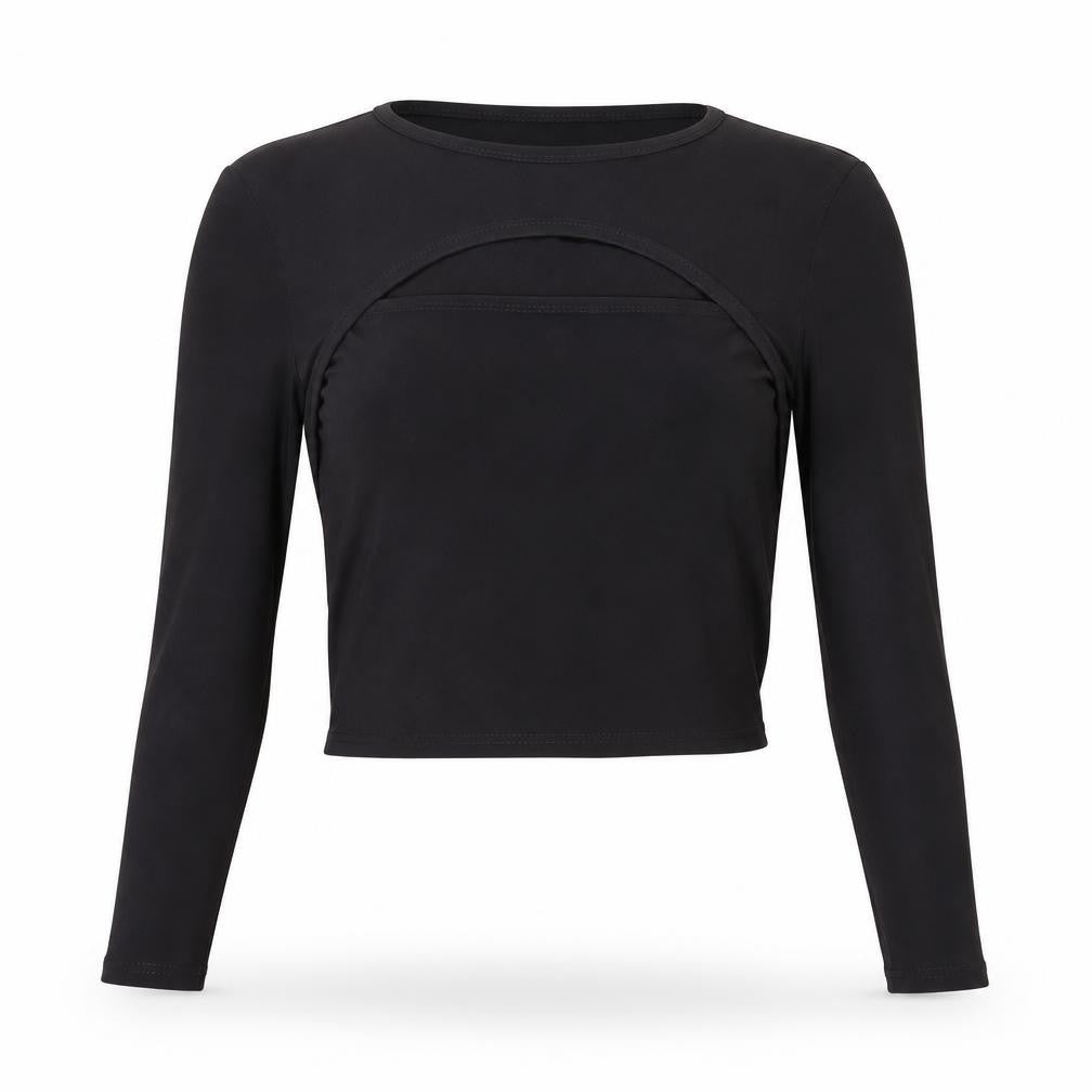 PRETTYLITTLETHING Womens Black Polyester Cropped Blouse Size 8 Round Neck