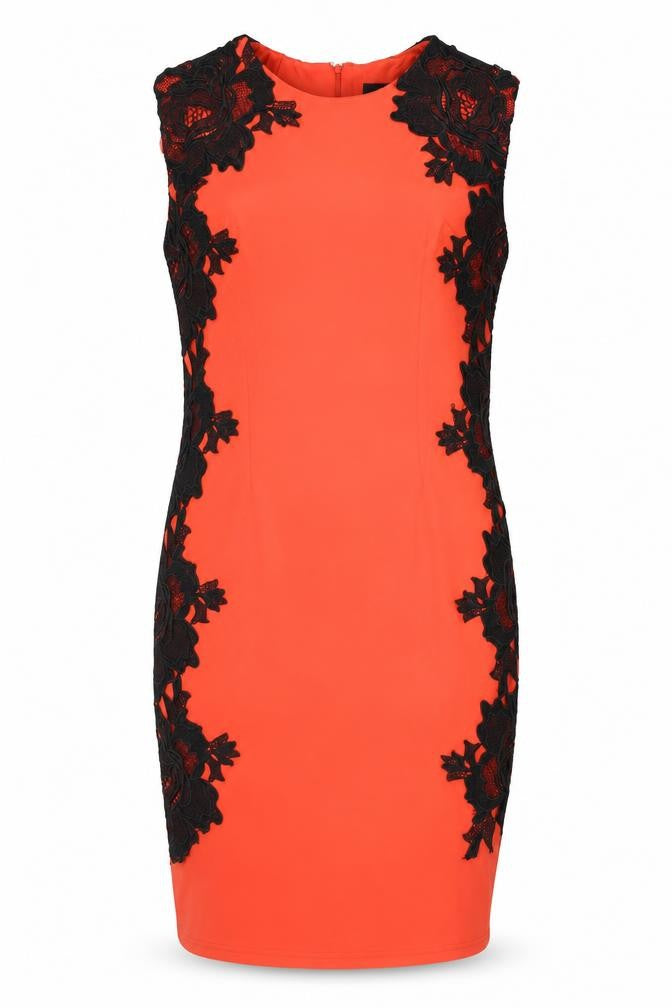 AX Paris Womens Orange Geometric Polyester Pencil Dress Size 16 Round Neck Zip