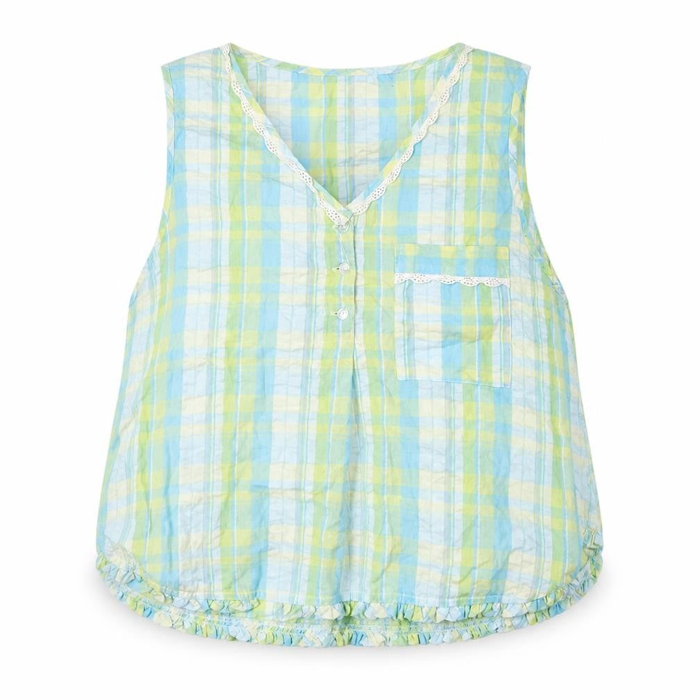 Slenderella Womens Blue Plaid Cotton Basic Tank Size 18 V-Neck