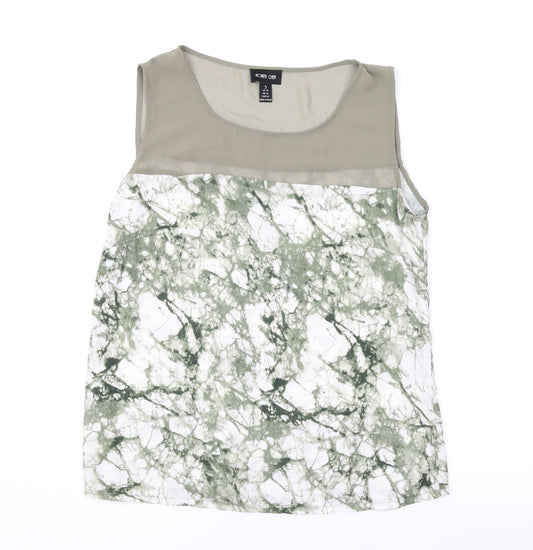 Ronen Chen Womens Green Geometric Polyester Basic Tank Size 14 Round Neck