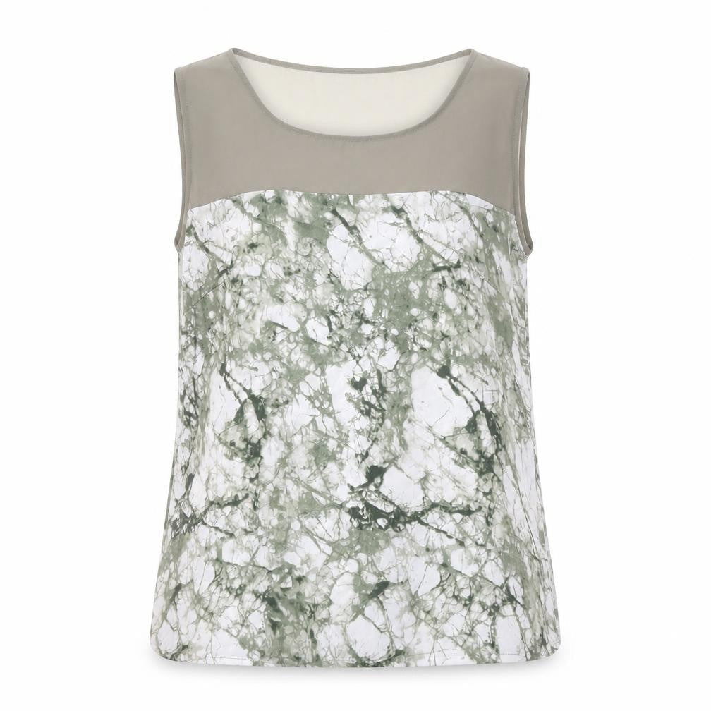 Ronen Chen Womens Green Geometric Polyester Basic Tank Size 14 Round Neck