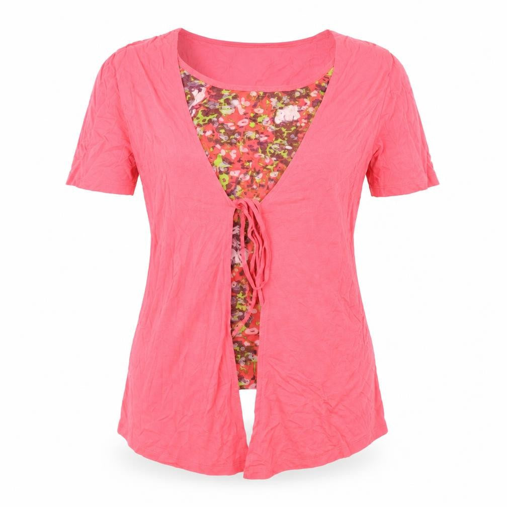 Rosa Benini Womens Pink Polyester Basic Blouse Size 12 V-Neck