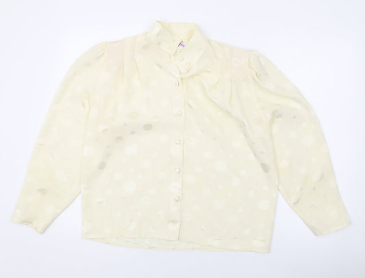 Peepers Womens Ivory Polka Dot Polyester Basic Button-Up Size 12 V-Neck