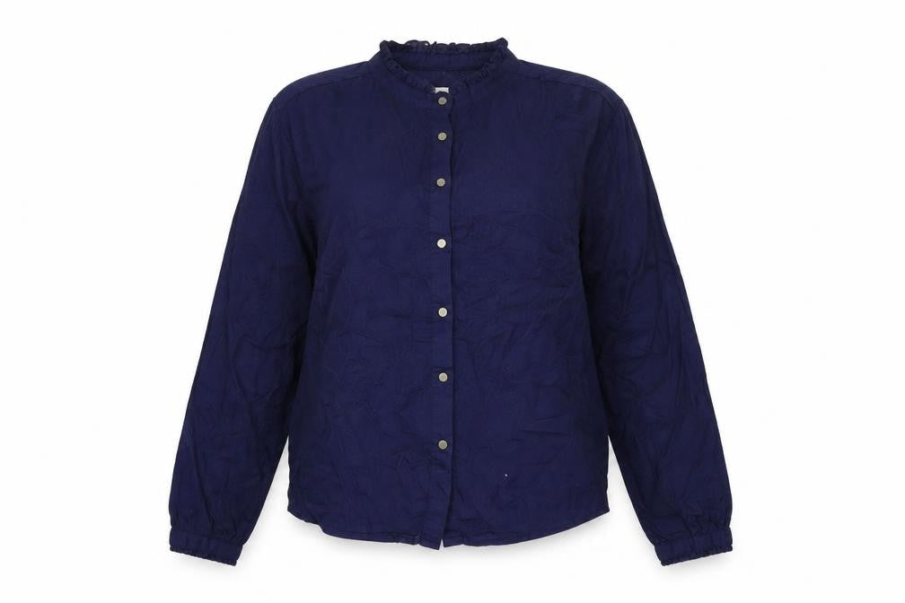 River Island Womens Blue Cotton Basic Button-Up Size 8 Round Neck