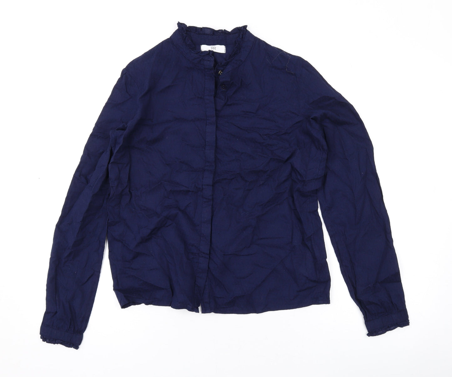 River Island Womens Blue Cotton Basic Button-Up Size 8 Round Neck