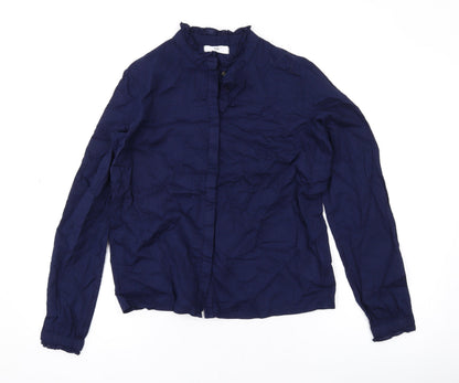 River Island Womens Blue Cotton Basic Button-Up Size 8 Round Neck