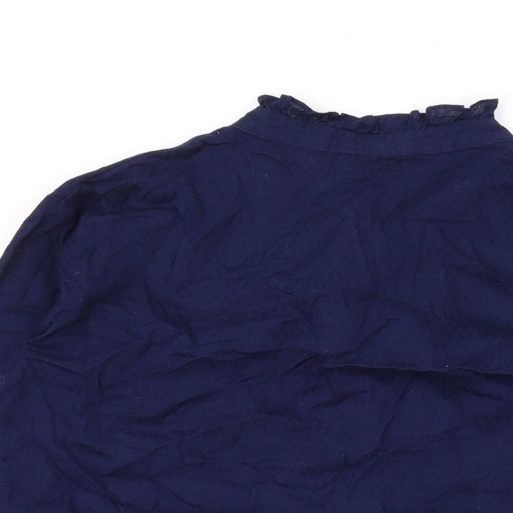 River Island Womens Blue Cotton Basic Button-Up Size 8 Round Neck