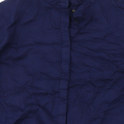 River Island Womens Blue Cotton Basic Button-Up Size 8 Round Neck