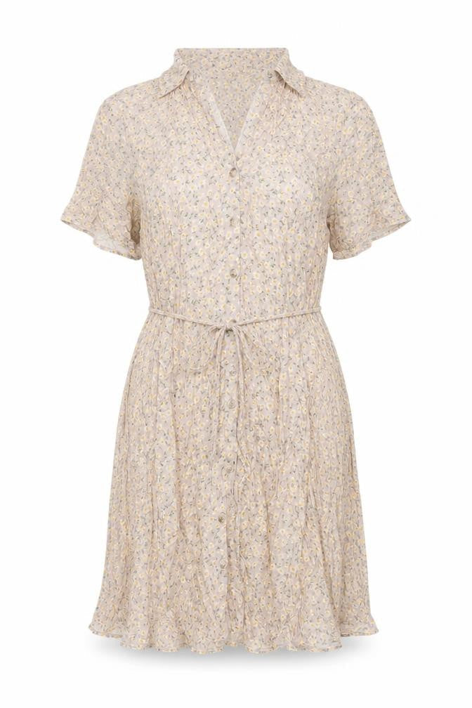 Urban Outfitters Womens Beige Floral Viscose A-Line Size M V-Neck Button