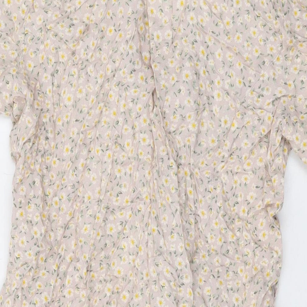 Urban Outfitters Womens Beige Floral Viscose A-Line Size M V-Neck Button